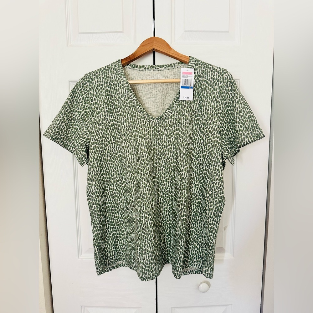 Vineyard Vines Olive Print V-Neck Tee